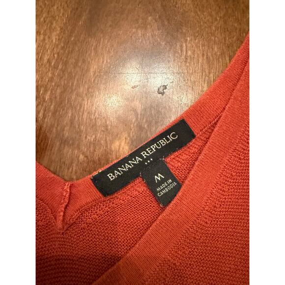 Banana Republic Women's Rust Orange V-Neck Cotton Knit Sweater Blouse Medium - Picture 3 of 8